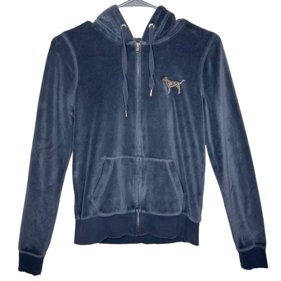 PINK Victoria’s Secret Gray Gold Sequin Bling Zip Up Velour Hoodie Size Small - Picture 13 of 13